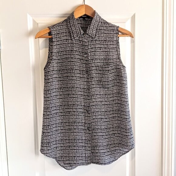 Theory Yarine Tweed Silk Georgette Sleeveless Blouse - Picture 3 of 7